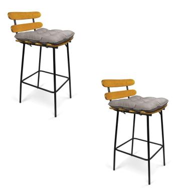 Imagem de Kit 02 Banquetas Costela Suede Grafite Base Metal