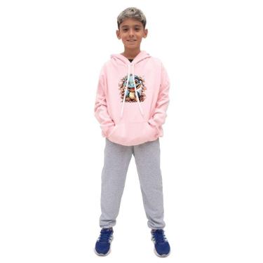 Imagem de Conjunto Moletom Canguru Infantil Menino Estampa Dinossauro Com Calça Lisa Basica Dia a Dia