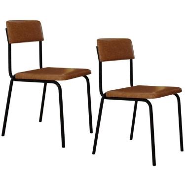 Imagem de Kit 02 Cadeiras Estofada Para Sala De Jantar Sense Preto C01 Courino Caramelo - Lyam Decor