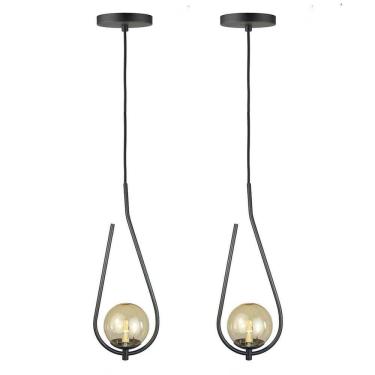 Imagem de Kit 2 Pendentes Lustres On Drop Preto Globo De Vidro Ambar
