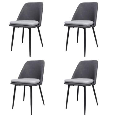 Imagem de Kit 4 Cadeiras Quebec Barbara Fratini Revestido Em Poliuretano (pu) Grafite Base Em Aço Preto