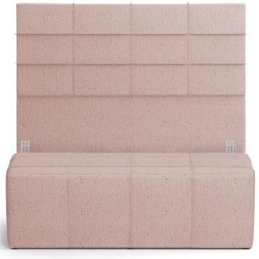 Imagem de Kit Cabeceira Cama Box Casal 140cm Com Calçadeira Roma W01 Linho Rosê 