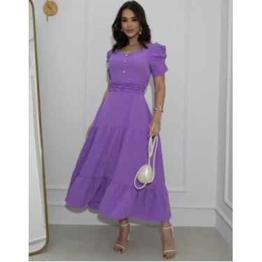 Imagem de Vestido Feminino Manga Princesa Bufante Duna - RezesModa, Lilás, G