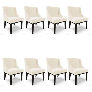 Imagem de Kit 08 Cadeiras Liz Veludo Base Fixa Madeira PretoBege