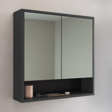 Imagem de Armário Espelheira de Banheiro 60cm com 2 Portas 1 Nicho Bari Grafite