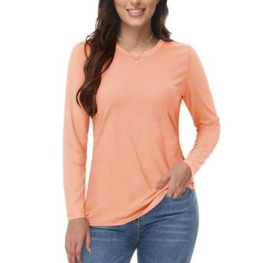 Imagem de Camiseta feminina YUCOLEN, manga comprida, algodão, outono, damasco, X