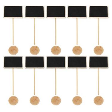 Imagem de Mini placas de quadro-negro, 10 peças, pequenos cartões de madeira, quadro negro com suporte removível para números de mesa de casamento e placas de comida, material de álamo