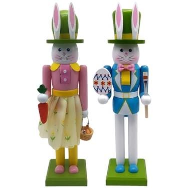 Imagem de Quebra-nozes Coelhinho da Páscoa de madeira 2 peças, 30,7 cm (30,8 cm) decoração de madeira de pinho pintada e azul claro inclui, decoração tradicional festiva para casa