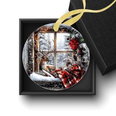 Imagem de Welshower Enfeites de rena de Natal de inverno, decoração de Natal de rena, cervo de inverno de fazenda, enfeites decorativos de cerâmica para pendurar