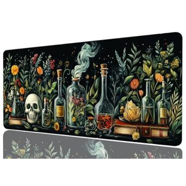 Imagem de Dark Academia Tapete de mesa gamer grande mouse teclado pad místico verde planta tapete de mesa para teclado e mouse extra grande almofadas de computador de mesa completa 80 cm x 30 cm