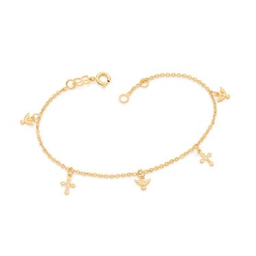 Imagem de Pulseira Rommanel Ouro 18k c/ Espíritos Santos e Cruzes