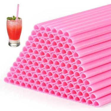 Imagem de 120 PÇS Canudos em forma de coração, canudos de plástico fofos descartáveis, embrulhados individualmente para decoração de chá de panela de casamento e coquetel de casamento (rosa escuro)