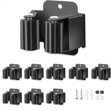 Imagem de Suporte de parede com 8 peças, suporte de parede para esfregão e vassoura, de aço inoxidável, suporte de esfregão para cozinha, lavanderia, jardim, organizador de ferramentas