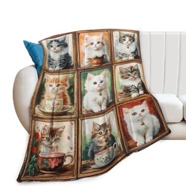 Imagem de Cobertor de gato, cobertor para gatos, presentes para amantes de gatos, cobertores de café, pelúcia de flanela de lã fofa para mulheres, homens, meninos, meninas, adultos, roupa de cama macia para