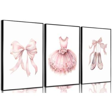 Imagem de 3 peças de arte de parede rosa balé berçário meninas bebê bailarina decoração fotos arco dança saia sapatos crianças pôsteres impressão em tela para estúdio de dança quarto de bebê sala de estar