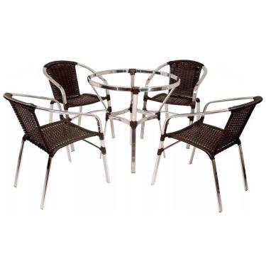 Imagem de 4 Cadeiras Floripa E Mesa Ascoli Em Alumínio Trama Original Tabaco