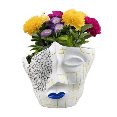 Imagem de Vaso de flores com design facial de resina abstrata, vaso de plantas, lábio azul, 450 g