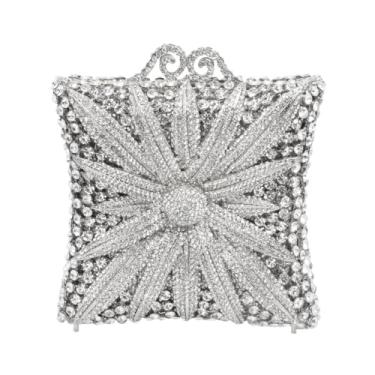 Imagem de DKQXEIM Bolsa feminina com glitter e girassol, bolsa para noite, floral, strass, cristal, bolsa de mão de casamento para coquetéis, Prata