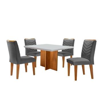 Imagem de Conjunto Mesa Olímpia 90cm Tampo Mdf 4 Cadeiras Liz Moderna Linho Grafite Off White Imbuia