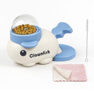 Imagem de Dispensador de petiscos interativo de peixe-palhaço com cauda giratória, alimentador lento de quebra-cabeça para cães e gatos, alimentador de quebra-cabeça de comida, inclui pano de limpeza e escova
