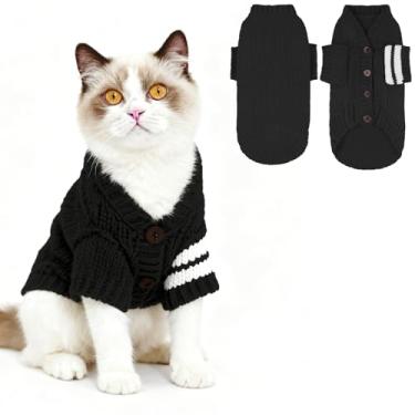 Imagem de EXPAWLORER Cardigã para gatos – Roupas elegantes de malha para gatos, suéter macio estilo britânico com manga, roupas quentes para animais de estimação, malha, casaco de gatinho de outono e inverno
