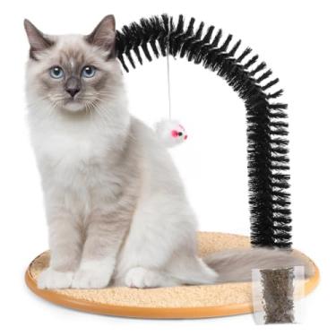 Imagem de Brinquedos interativos para gatos, arranhador de rosto e costas de gato, brinquedo de bola pendurada e erva de gato, almofada arranhadora para gatos com escova de cabelo, massageador autotratador de
