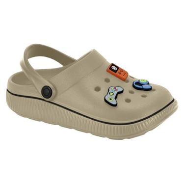 Imagem de Molekinho Clog Infantil Gamer, EVA, Areia/Preto, Tamanho 33/34, Sandália Casual, Pins Decorativos, Leve e Confortável