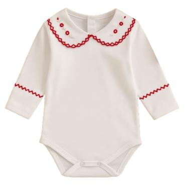 Imagem de Body Para Bebê Meninas Luxo Algodão Manga Longa Gola Bordada