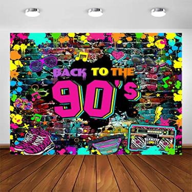 Imagem de Avezano Decorações de festa dos anos 90, pano de fundo de festa de aniversário dos anos 90, hip hop, rock, graffiti, material de festa, faixa de fundo para adultos dos anos 90 (1,8 x 1,5 m (183 x 152