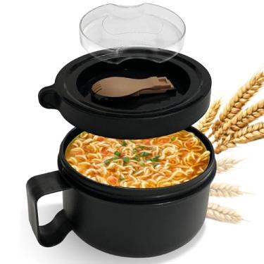 Imagem de Souper Duper Conjunto de tigelas de ramen com utensílio • Aqueça e coma macarrão na mesma tigela de sopa • Recipientes de preparação de refeições com tampas • Recipientes de almoço • Pode ir ao