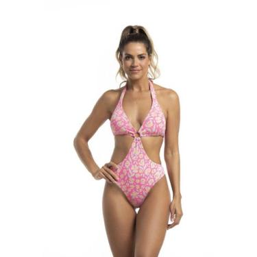 Imagem de Maiô Argola Estampado - Cor de Cacau, M, Abstrato rosa shine