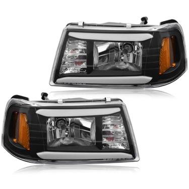 Imagem de Conjunto de farol com LED DRL compatível com Ford Ranger 2001-2011, farol de halogênio com luz de canto, caixa preta com canto âmbar