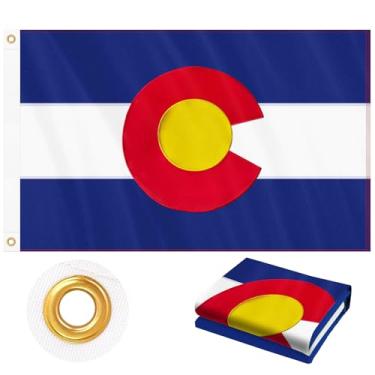 Imagem de Bandeira do Colorado 9,5 x 1,5 m resistente ao ar livre, bordado vermelho C e sol dourado | Tecido Oxford 210D dupla face | Ilhós de latão e bainha de 4 pontos | Bandeiras do estado do Colorado CO
