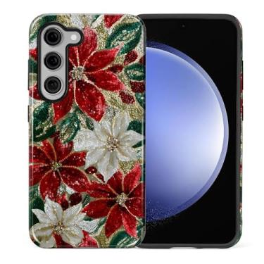 Imagem de Flivro Capa para Samsung Galaxy S23 Plus, capa rígida 2 em 1 PC e amortecedor interno de silicone, antiarranhões, à prova de choque, design fino, flores de Natal, mosaico falso