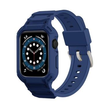 Imagem de Pulseira compatível com Apple Watch Série 11 Série 10 de 46 mm e 42 mm com capa, capa protetora resistente à prova de choque com pulseira de silicone macio de substituição para homens e mulheres (azul