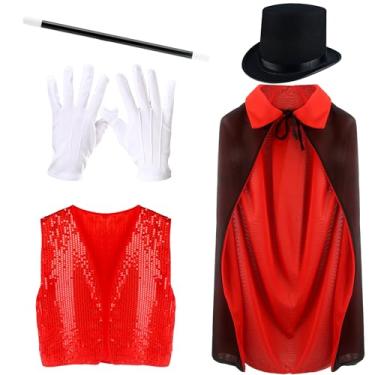 Imagem de Flotory 5 Pcs Kids Magic Costume Set Include Magician Hat Cape Vest Wand Gloves Magic Dress Up Outfit for Halloween Pretend Play