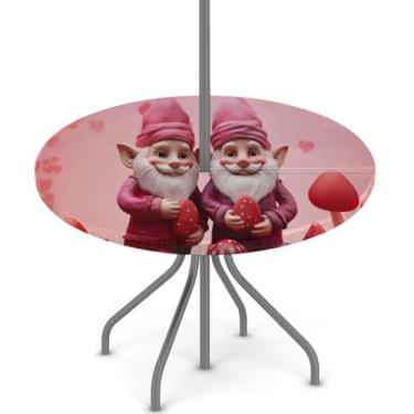 Imagem de hongjinglin Toalha de mesa ajustada para dia dos namorados ao ar livre com orifício para guarda-chuva, toalha de mesa redonda elástica com zíper, impermeável, limpável, para piquenique, festa, pátio