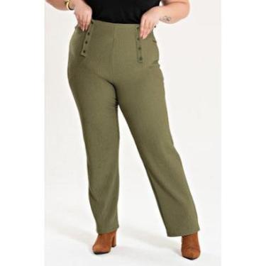 Imagem de Calça Feminina Plus Size Malha Turim Cós Reto Detalhe Botão - Serena-Feminino