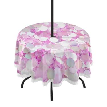 Imagem de GUIJI Linda toalha de mesa redonda com 3 lantejoulas para uso ao ar livre com orifício para guarda-chuva e zíper para sala de jantar, festa, piquenique ao ar livre - 152 cm