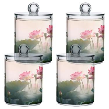 Imagem de ATTX Dreamlike Lotus Plants Qtip Suporte dispensador para bola de algodão, cotonete, frasco de boticário transparente, decoração de casa, pote de armazenamento de cozinha, pacote com 4 (33)