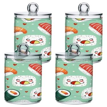 Imagem de ATTX Dispensador de suporte Qtip com padrão Kawaii, para bola de algodão, cotonete, frasco de boticário transparente, decoração de casa, pote de armazenamento de cozinha, pacote com 4 (165)