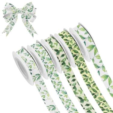 Imagem de SEHANY 5 rolos de fita de Natal 0,59 polegadas 5 jardas folhas verdes fitas de tecido festival fitas de cetim fitas decorativas de Natal para embrulho de presente faça você mesmo artesanato grinalda