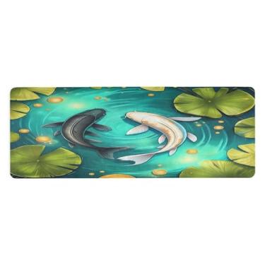 Imagem de SEHANY Tapete de ioga com peixe Koi branco e carpa preta, antiderrapante, antiderrapante, para mulheres e homens, 180 x 66 cm, tapete de treino para pilates em casa, exercícios de chão com bolsa de