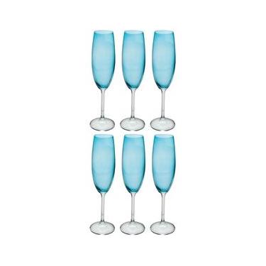 Imagem de Conjunto de Taças para Champanhe Bohemia 57932 220ml Azul Turquesa - 6 Peças