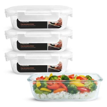 Imagem de 4 Potes Vidro Tampa Hermética 640ml Marmita Travas Premium - U4HOME, B