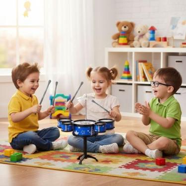 Imagem de Mini Bateria Infantil Instrumento Musical Brinquedo com Prato Tambor e