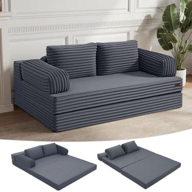 Imagem de MeMoreCool Sofá-cama conversível, sofá-cama queen dobrável, sofá-cama com travesseiros, sofá futon dobrável para quarto, sala de estar, espaço pequeno, veludo cotelê cinza