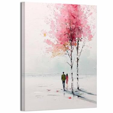 Imagem de LUNGHANARTS Pintura de arte de parede paisagem de árvore rosa decoração moderna pintura a óleo impressões abstratas em tela para sala de estar quarto cozinha casa e escritório decoração de 30 x 40 cm