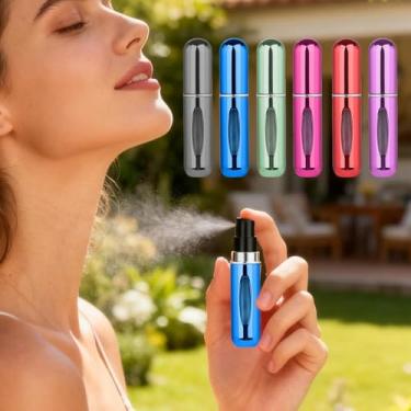 Imagem de 6 frascos atomizadores de perfume portáteis recarregáveis, frasco de spray de metal estiloso de 4,8 g, dispensador de fragrância para viagens e viagens