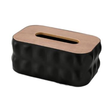 Imagem de YWJLQH Porta-lenços de papel facial, organizador moderno e decorativo, retangular, para penteadeira, mesa de cabeceira de hotel ou de casa, Preto